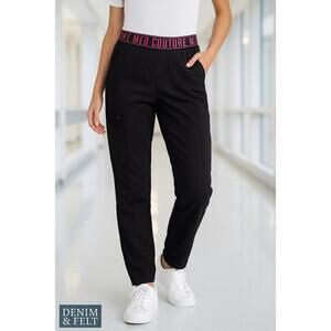 Med Couture Black Pink Waistband Scrub Pants Small Yoga Fit Medical Workwear